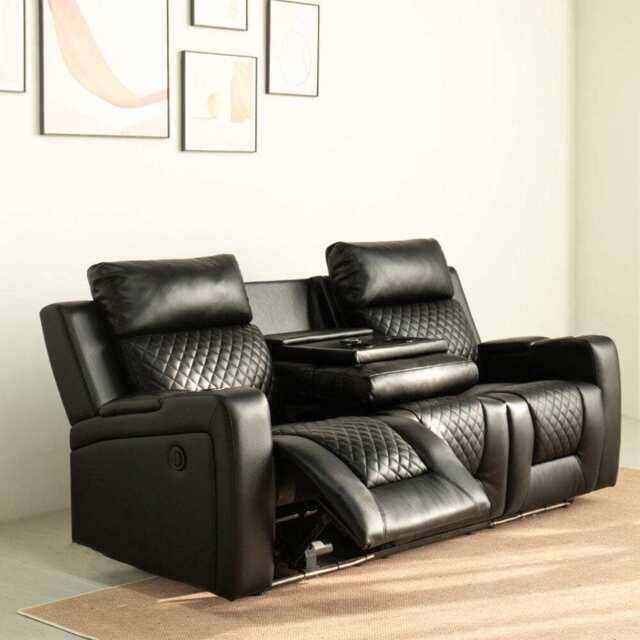 Black PU Leather Electric Recliner Functional 2 Seater Sofa/3 Seater Sofa / Armchair Set, 3 Seater