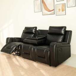 Black PU Leather Electric Recliner Functional 2 Seater Sofa/3 Seater Sofa / Armchair Set, 3 Seater - thumbnail 2