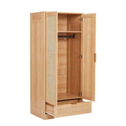 Boho 4-Piece Rattan Bedroom Set with 2-Door Wardrobe and Chest and Bedside Cabinets - thumbnail 9