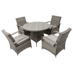 Aura 4 Seater Round Dining Table Set Rattan Garden Set, Grey / With Rain Cover - thumbnail 2