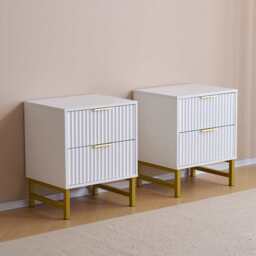 Mercury Ridged 2 Drawers Storage Bedside Table, Two Bedside Tables (White) - thumbnail 7