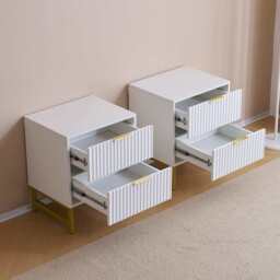 Mercury Ridged 2 Drawers Storage Bedside Table, Two Bedside Tables (White) - thumbnail 8