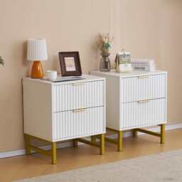 Mercury Ridged 2 Drawers Storage Bedside Table, Two Bedside Tables (White) - thumbnail 3