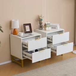 Mercury Ridged 2 Drawers Storage Bedside Table, Two Bedside Tables (White) - thumbnail 6