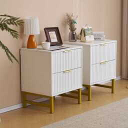 Mercury Ridged 2 Drawers Storage Bedside Table, Two Bedside Tables (White) - thumbnail 4