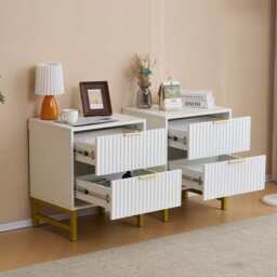 Mercury Ridged 2 Drawers Storage Bedside Table, Two Bedside Tables (White) - thumbnail 5
