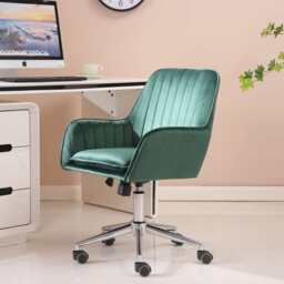 Melton Office Chair Upholstered Velvet Channel Tufted, Green - thumbnail 2