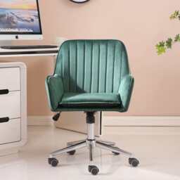 Melton Office Chair Upholstered Velvet Channel Tufted, Green - thumbnail 3