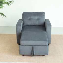 Upholstered Foldable Sofa Bed Pullout Sofa Convertible Sleeper Chair With Arms, Grey Velvet / Single - thumbnail 5