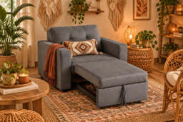 Upholstered Foldable Sofa Bed Pullout Sofa Convertible Sleeper Chair With Arms, Grey Velvet / Single