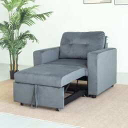 Upholstered Foldable Sofa Bed Pullout Sofa Convertible Sleeper Chair With Arms, Grey Velvet / Single - thumbnail 2