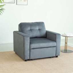 Upholstered Foldable Sofa Bed Pullout Sofa Convertible Sleeper Chair With Arms, Grey Velvet / Single - thumbnail 4