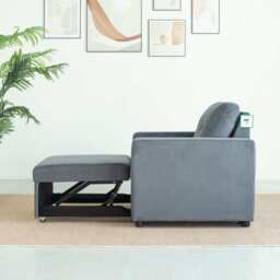 Upholstered Foldable Sofa Bed Pullout Sofa Convertible Sleeper Chair With Arms, Grey Velvet / Single - thumbnail 6