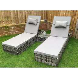Vancouver Rattan Sun Lounger Set In Grey, With Rain Cover - thumbnail 9