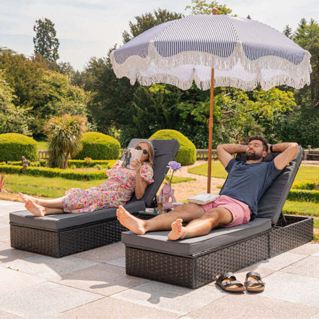 Vancouver Rattan Sun Lounger Set, Black / Without Rain Cover