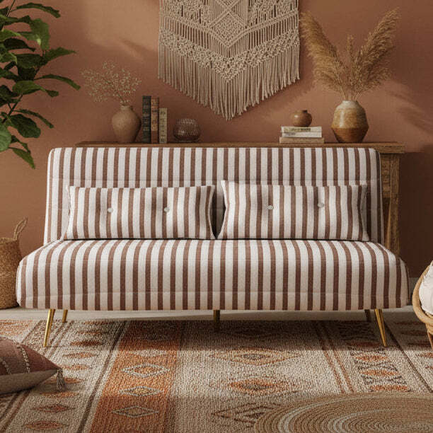 Jola x Large Velvet Foldable 2.5 Seater Sofa Bed with Pillows, Brown Stripe - image 1