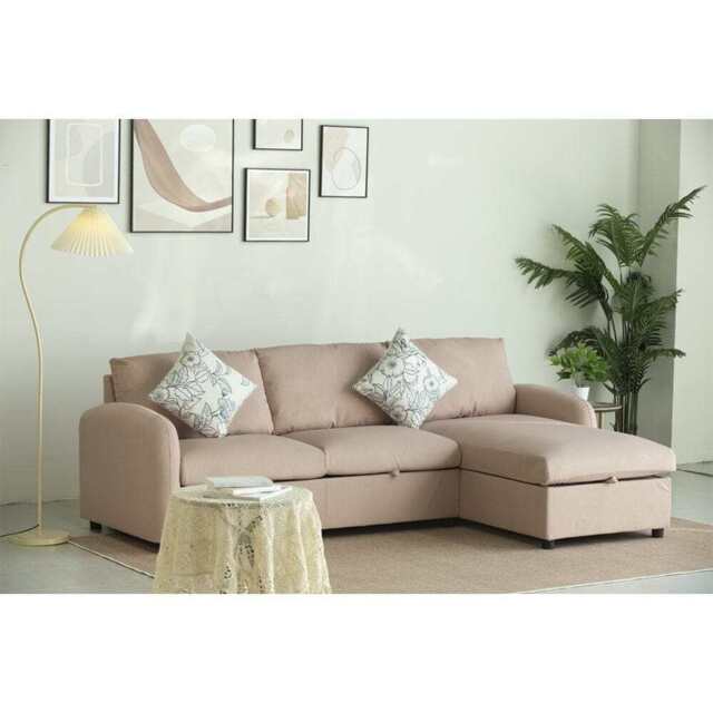 Anti-Scratching Microfibre Fabric Corner Sofa Storage Sofa 3 Seater Corner Sofa With Chaise, Pink - image 1