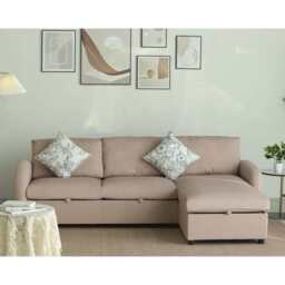 Anti-Scratching Microfibre Fabric Corner Sofa Storage Sofa 3 Seater Corner Sofa With Chaise, Pink - thumbnail 2