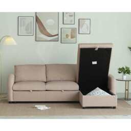 Anti-Scratching Microfibre Fabric Corner Sofa Storage Sofa 3 Seater Corner Sofa With Chaise, Pink - thumbnail 3