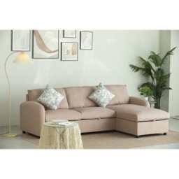 Anti-Scratching Microfibre Fabric Corner Sofa Storage Sofa 3 Seater Corner Sofa With Chaise, Pink - thumbnail 1