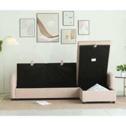 Anti-Scratching Microfibre Fabric Corner Sofa Storage Sofa 3 Seater Corner Sofa With Chaise, Pink - thumbnail 4