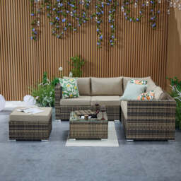 Vancouver Steel Frame 6‑Seater Corner Sofa Set with Ice Bucket Coffee Table, Brown - thumbnail 4