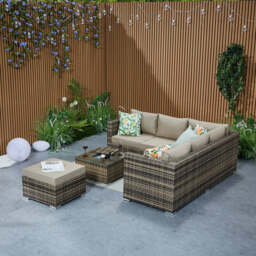Vancouver Steel Frame 6‑Seater Corner Sofa Set with Ice Bucket Coffee Table, Brown - thumbnail 5