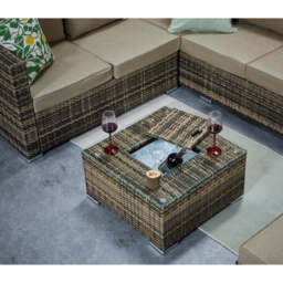 Vancouver Steel Frame 6‑Seater Corner Sofa Set with Ice Bucket Coffee Table, Brown - thumbnail 8