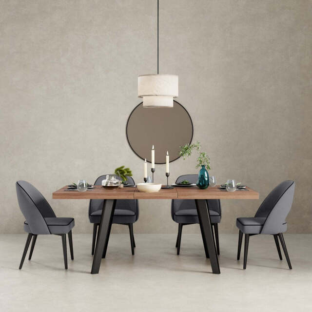 Belluno 4-6 Seater Oak 190CM Extending Dining Table With 4/6 Boucle Dining Chairs, Table+4 Chairs (Oak + Grey)