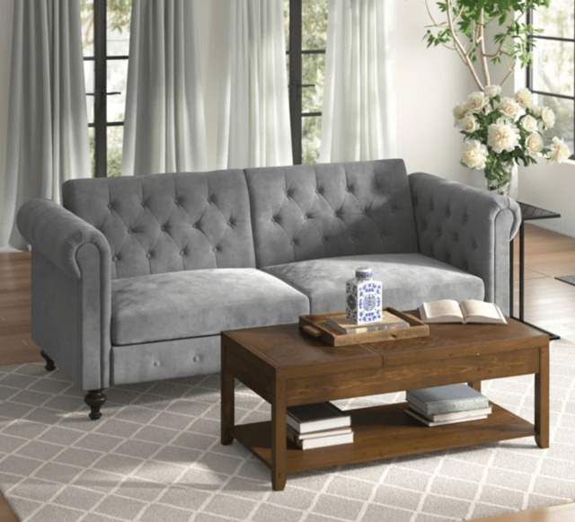 Toronto 3 Seater Chesterfield Style Velvet Sofa Bed In Grey - image 1