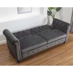 Toronto 3 Seater Chesterfield Style Velvet Sofa Bed In Grey - thumbnail 5
