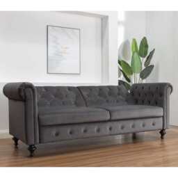 Toronto 3 Seater Chesterfield Style Velvet Sofa Bed In Grey - thumbnail 4