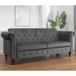 Toronto 3 Seater Chesterfield Style Velvet Sofa Bed In Grey - thumbnail 2