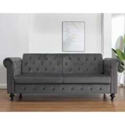 Toronto 3 Seater Chesterfield Style Velvet Sofa Bed In Grey - thumbnail 6