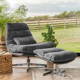 Manu Swivel Chair With Footstool And Pillow In Grey - thumbnail 2