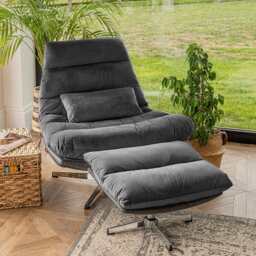 Manu Swivel Chair With Footstool And Pillow In Grey - thumbnail 3