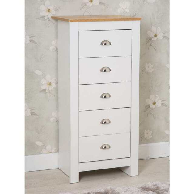 Heritage 5 Drawer Tall Chest Storage Cabinet, White - image 1