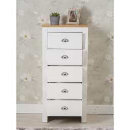 Heritage 5 Drawer Tall Chest Storage Cabinet, White - thumbnail 4
