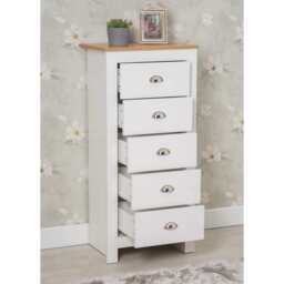 Heritage 5 Drawer Tall Chest Storage Cabinet, White - thumbnail 5