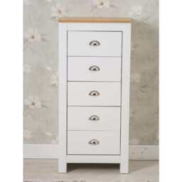Heritage 5 Drawer Tall Chest Storage Cabinet, White - thumbnail 3