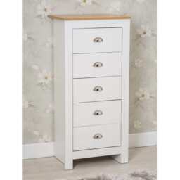 Heritage 5 Drawer Tall Chest Storage Cabinet, White - thumbnail 1