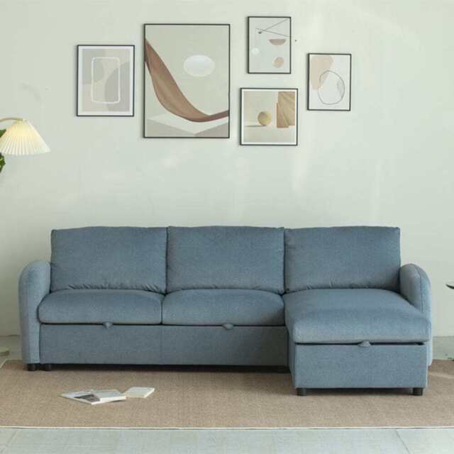 Anti-Scratching Microfibre Fabric Corner Sofa Storage Sofa 3 Seater Corner Sofa With Chaise, Blue