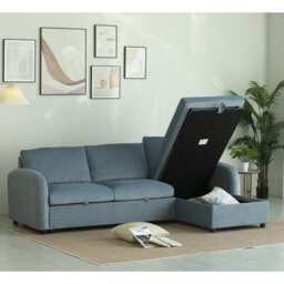 Anti-Scratching Microfibre Fabric Corner Sofa Storage Sofa 3 Seater Corner Sofa With Chaise, Blue - thumbnail 4