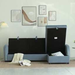 Anti-Scratching Microfibre Fabric Corner Sofa Storage Sofa 3 Seater Corner Sofa With Chaise, Blue - thumbnail 3