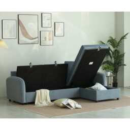 Anti-Scratching Microfibre Fabric Corner Sofa Storage Sofa 3 Seater Corner Sofa With Chaise, Blue - thumbnail 5