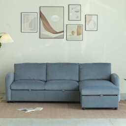 Anti-Scratching Microfibre Fabric Corner Sofa Storage Sofa 3 Seater Corner Sofa With Chaise, Blue - thumbnail 1