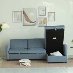 Anti-Scratching Microfibre Fabric Corner Sofa Storage Sofa 3 Seater Corner Sofa With Chaise, Blue - thumbnail 2