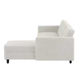Avery Reversible White Corduroy Corner Sofa With Storage Chaise and Ottoman Bench, Corner Sofa Set - thumbnail 3