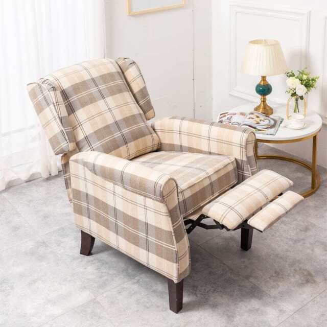 Ascot Wingback Fabric Recliner Chair In Brown Tartan - image 1