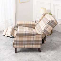 Ascot Wingback Fabric Recliner Chair In Brown Tartan - thumbnail 9